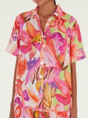 NWT FARM Rio Artsy Flora Bright Floral Lenzing Ecovero Euroflax Button-Down SZ M